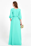 Long Sleeves V Neck Chiffon Bridesmaid Dresses Mother of the Bride Dress Evening Party Gowns