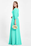 Long Sleeves V Neck Chiffon Bridesmaid Dresses Mother of the Bride Dress Evening Party Gowns