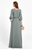 Long Sleeves V Neck Chiffon Bridesmaid Dresses Mother of the Bride Dress Evening Party Gowns