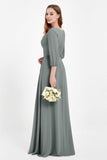 Long Sleeves V Neck Chiffon Bridesmaid Dresses Mother of the Bride Dress Evening Party Gowns