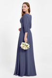 Long Sleeves V Neck Chiffon Bridesmaid Dresses Mother of the Bride Dress Evening Party Gowns