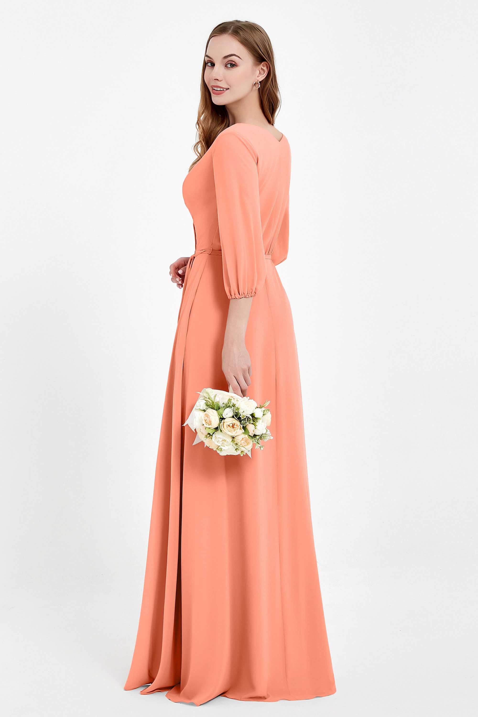 Long Sleeves V Neck Chiffon Bridesmaid Dresses Mother of the Bride Dress Evening Party Gowns