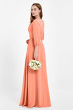 Long Sleeves V Neck Chiffon Bridesmaid Dresses Mother of the Bride Dress Evening Party Gowns