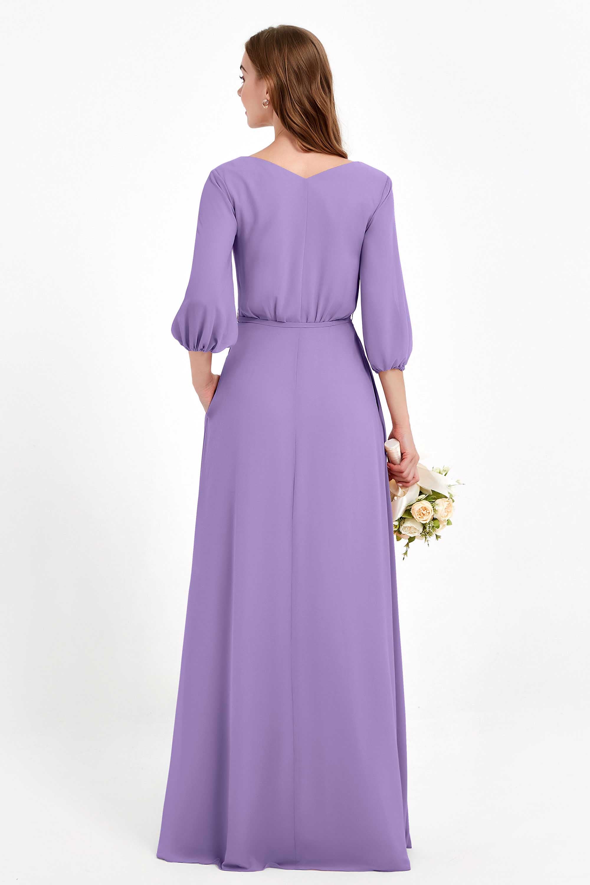 Long Sleeves V Neck Chiffon Bridesmaid Dresses Mother of the Bride Dress Evening Party Gowns