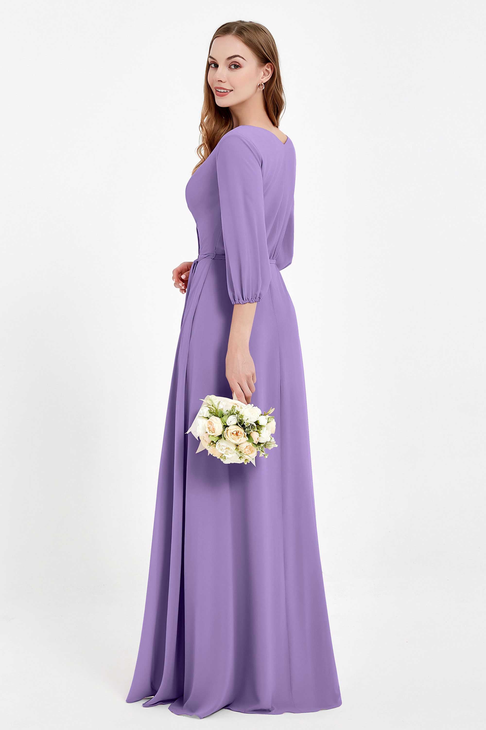 Long Sleeves V Neck Chiffon Bridesmaid Dresses Mother of the Bride Dress Evening Party Gowns