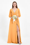 Long Sleeves V Neck Chiffon Bridesmaid Dresses Mother of the Bride Dress Evening Party Gowns