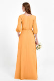 Long Sleeves V Neck Chiffon Bridesmaid Dresses Mother of the Bride Dress Evening Party Gowns
