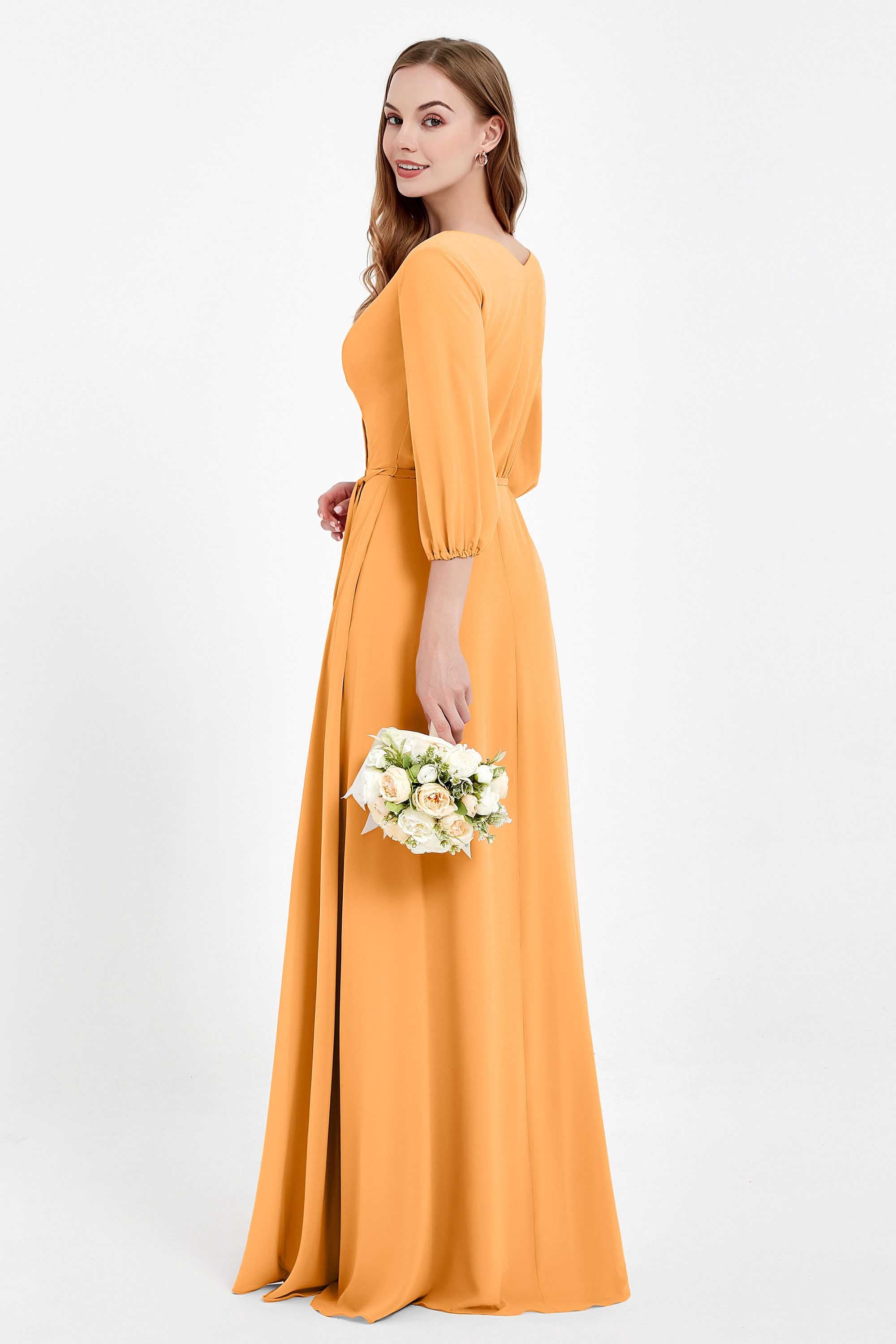 Long Sleeves V Neck Chiffon Bridesmaid Dresses Mother of the Bride Dress Evening Party Gowns