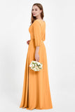 Long Sleeves V Neck Chiffon Bridesmaid Dresses Mother of the Bride Dress Evening Party Gowns