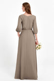 Long Sleeves V Neck Chiffon Bridesmaid Dresses Mother of the Bride Dress Evening Party Gowns