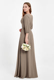Long Sleeves V Neck Chiffon Bridesmaid Dresses Mother of the Bride Dress Evening Party Gowns