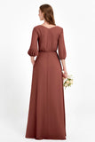 Long Sleeves V Neck Chiffon Bridesmaid Dresses Mother of the Bride Dress Evening Party Gowns