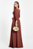 Long Sleeves V Neck Chiffon Bridesmaid Dresses Mother of the Bride Dress Evening Party Gowns