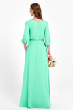 Long Sleeves V Neck Chiffon Bridesmaid Dresses Mother of the Bride Dress Evening Party Gowns
