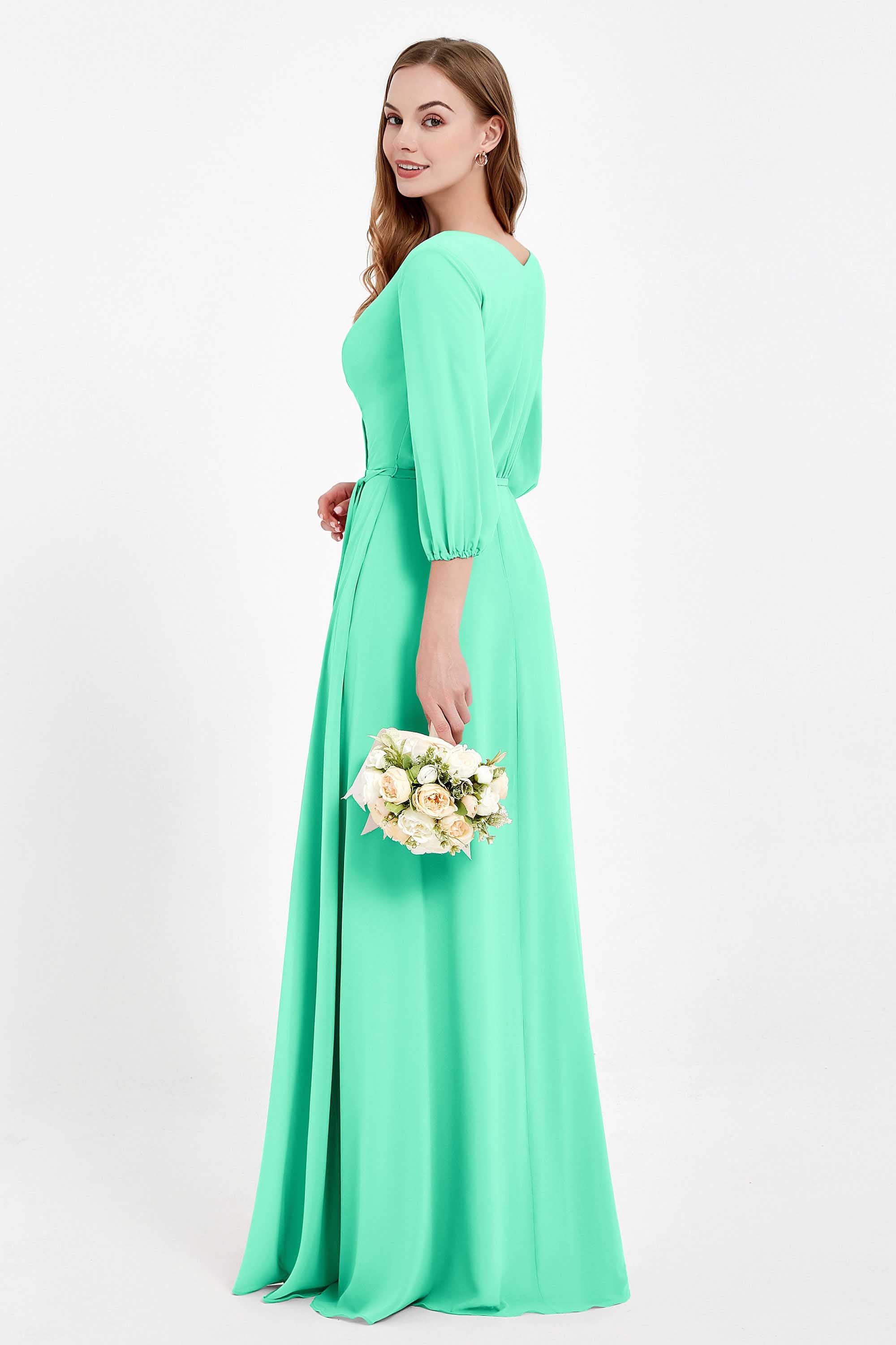 Long Sleeves V Neck Chiffon Bridesmaid Dresses Mother of the Bride Dress Evening Party Gowns