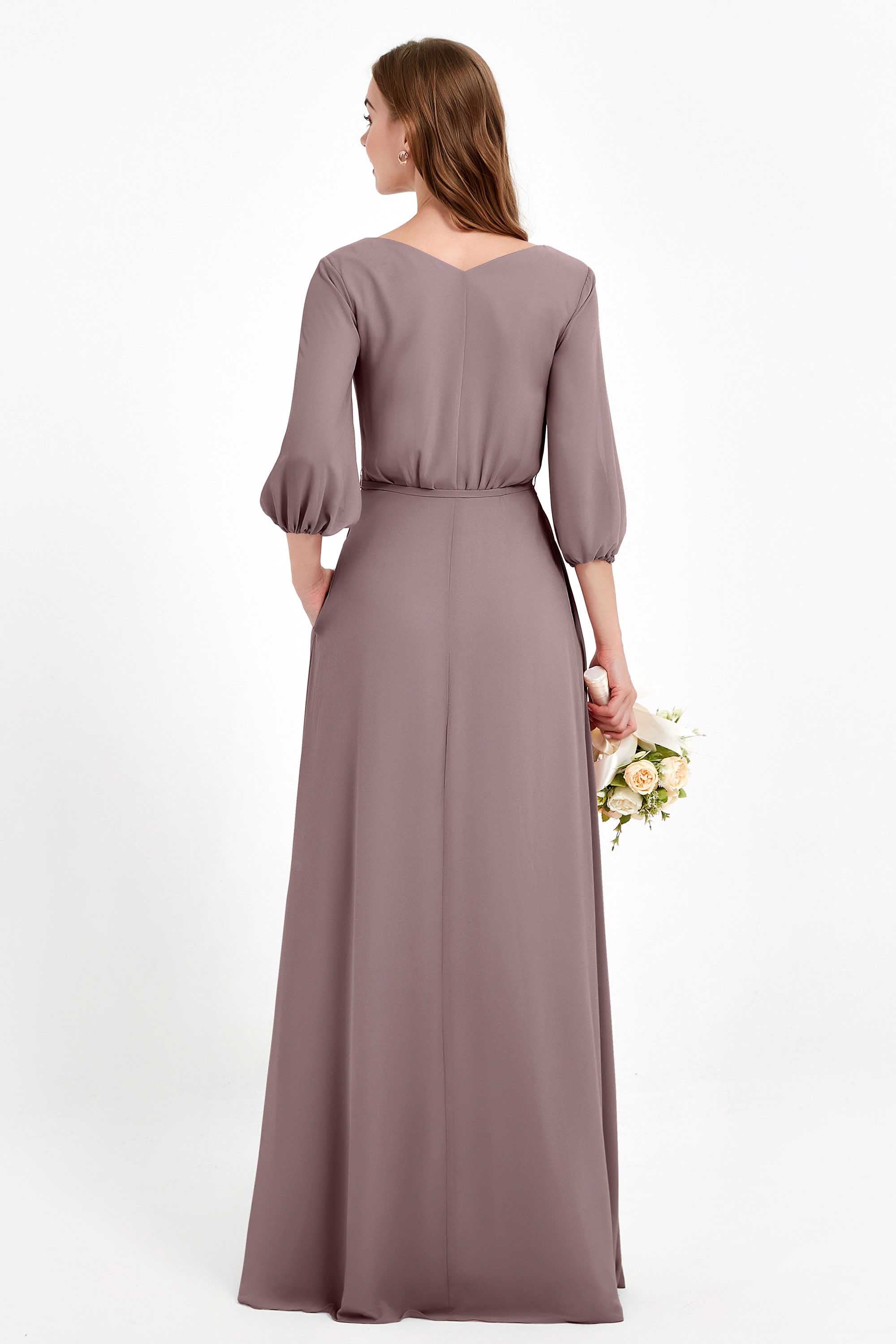 Long Sleeves V Neck Chiffon Bridesmaid Dresses Mother of the Bride Dress Evening Party Gowns