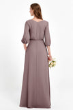 Long Sleeves V Neck Chiffon Bridesmaid Dresses Mother of the Bride Dress Evening Party Gowns
