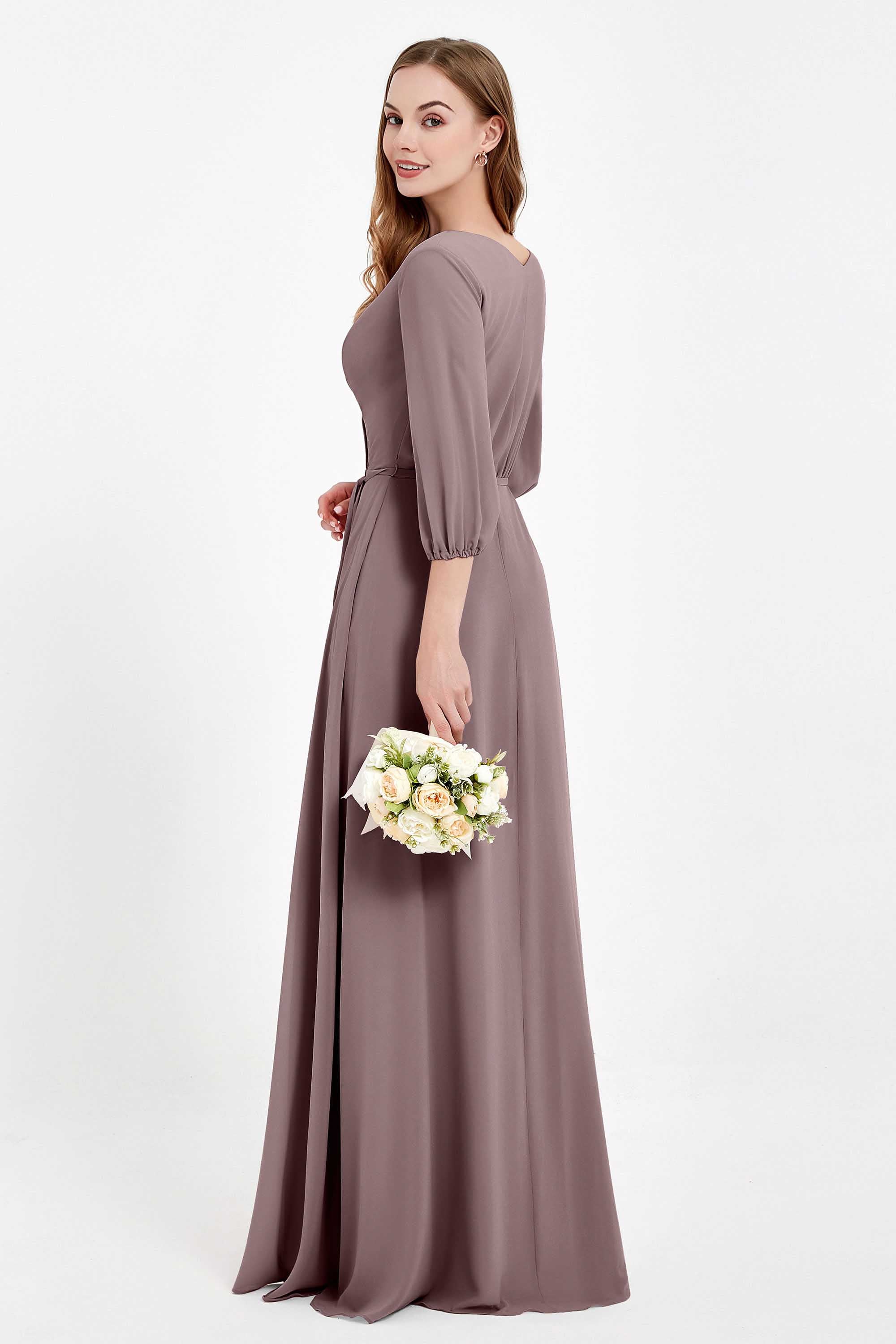 Long Sleeves V Neck Chiffon Bridesmaid Dresses Mother of the Bride Dress Evening Party Gowns