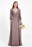 Long Sleeves V Neck Chiffon Bridesmaid Dresses Mother of the Bride Dress Evening Party Gowns