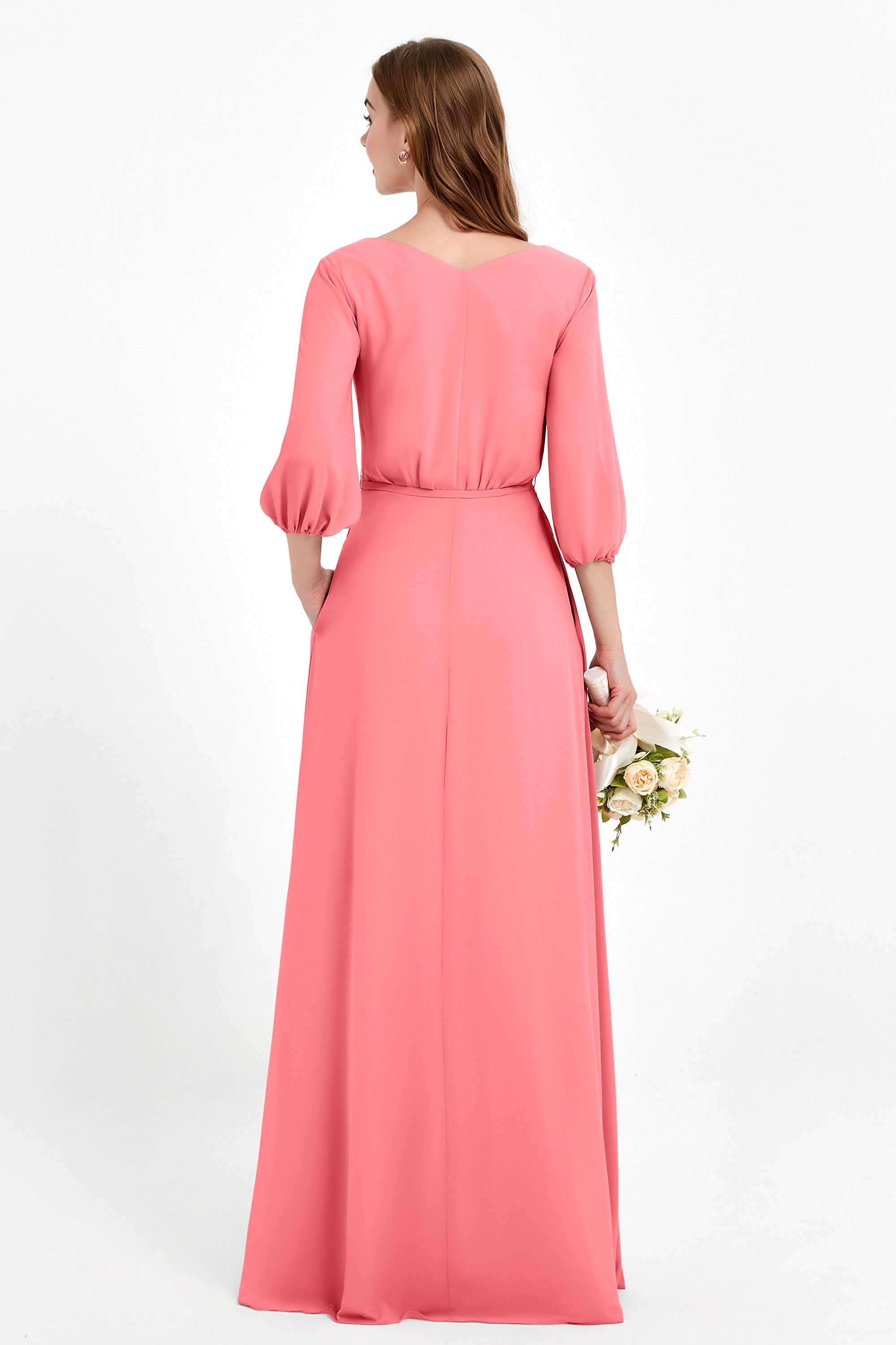 Long Sleeves V Neck Chiffon Bridesmaid Dresses Mother of the Bride Dress Evening Party Gowns