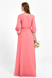 Long Sleeves V Neck Chiffon Bridesmaid Dresses Mother of the Bride Dress Evening Party Gowns