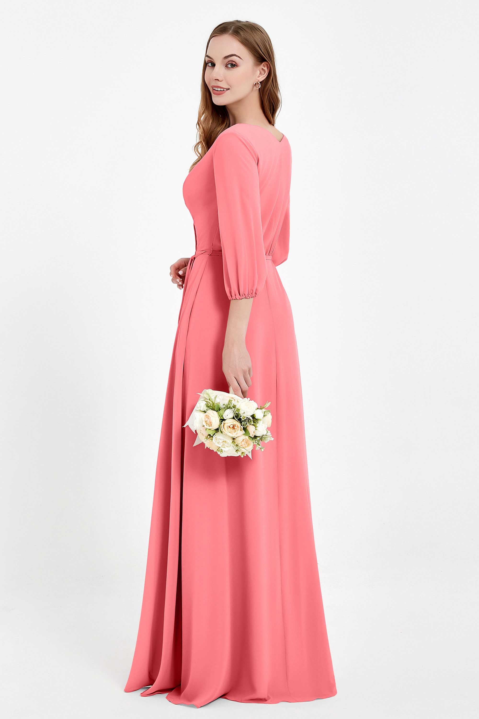 Long Sleeves V Neck Chiffon Bridesmaid Dresses Mother of the Bride Dress Evening Party Gowns
