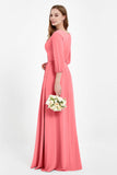 Long Sleeves V Neck Chiffon Bridesmaid Dresses Mother of the Bride Dress Evening Party Gowns