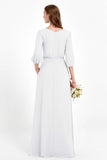Long Sleeves V Neck Chiffon Bridesmaid Dresses Mother of the Bride Dress Evening Party Gowns