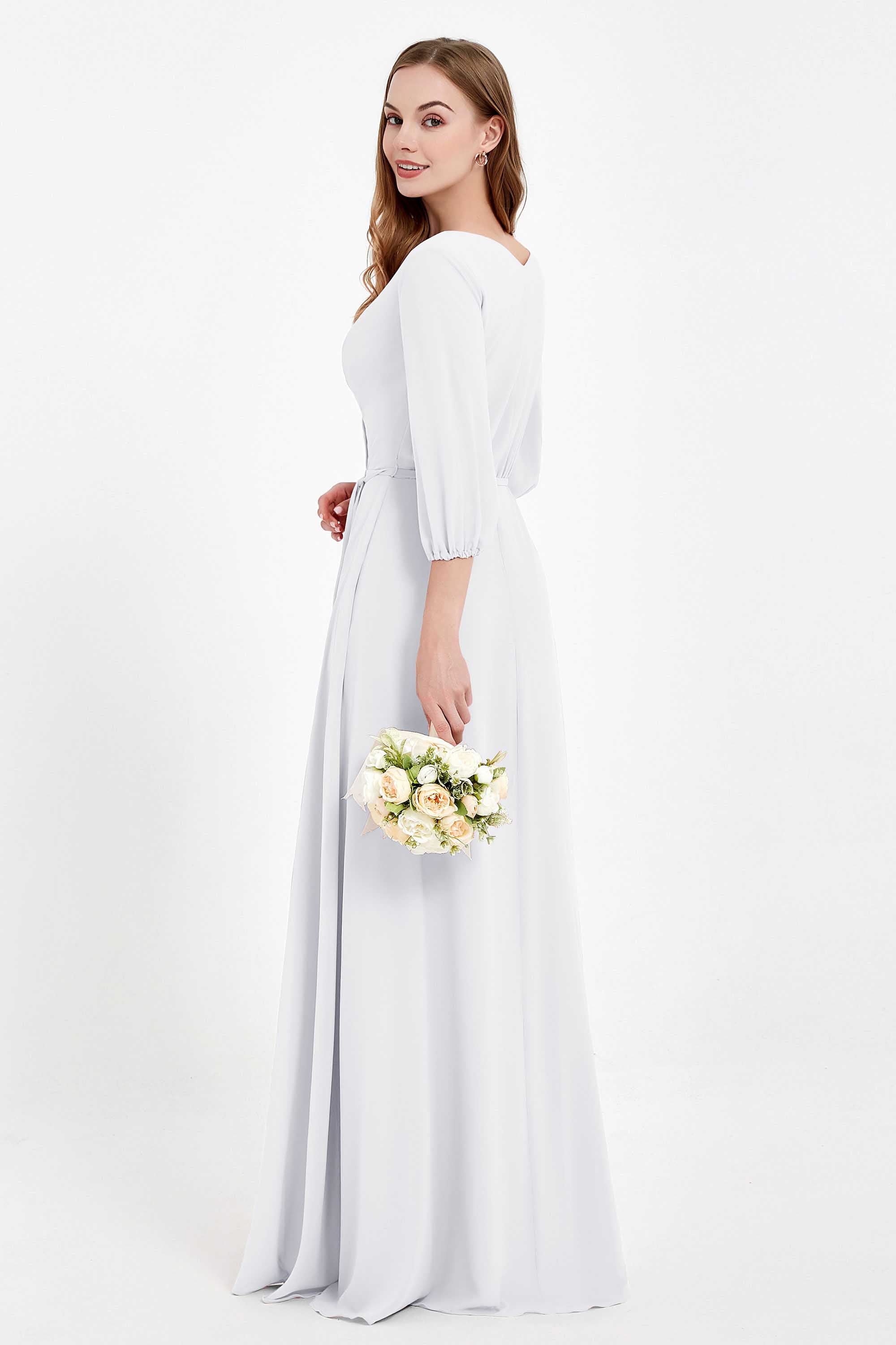 Long Sleeves V Neck Chiffon Bridesmaid Dresses Mother of the Bride Dress Evening Party Gowns