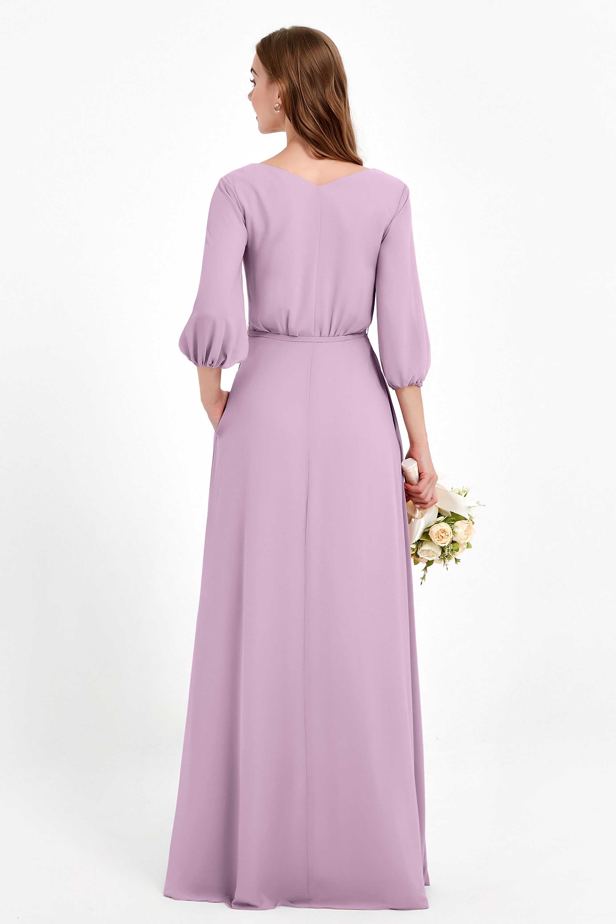 Long Sleeves V Neck Chiffon Bridesmaid Dresses Mother of the Bride Dress Evening Party Gowns