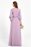 Long Sleeves V Neck Chiffon Bridesmaid Dresses Mother of the Bride Dress Evening Party Gowns