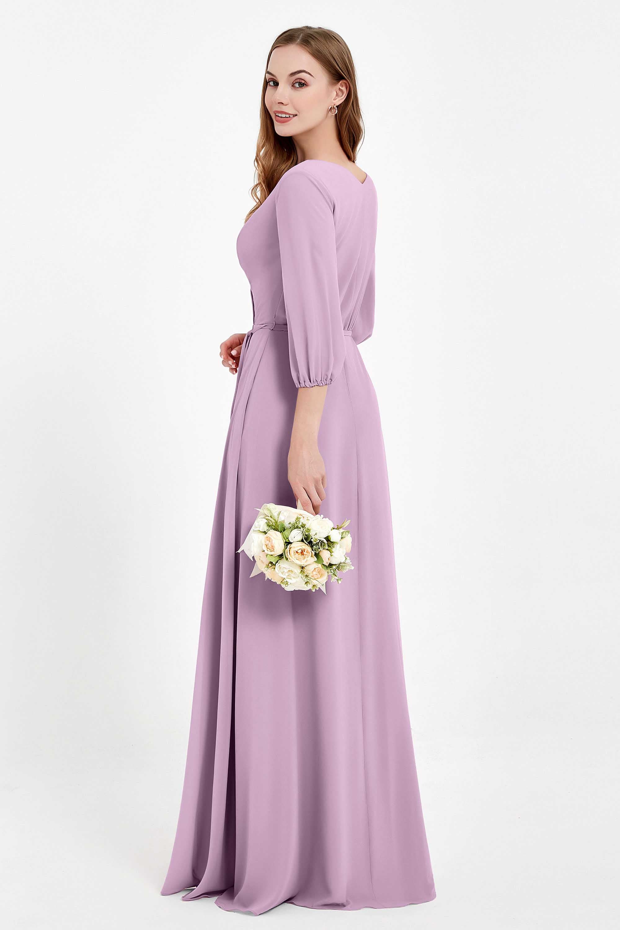 Long Sleeves V Neck Chiffon Bridesmaid Dresses Mother of the Bride Dress Evening Party Gowns