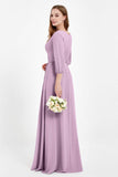 Long Sleeves V Neck Chiffon Bridesmaid Dresses Mother of the Bride Dress Evening Party Gowns