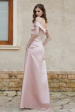 Off the Shoulder Satin Cap Sleeves Formal Evening Prom Dresses Pleated Wedding Party Gowns