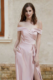 Off the Shoulder Satin Cap Sleeves Formal Evening Prom Dresses Pleated Wedding Party Gowns