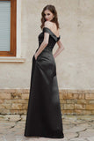 Off the Shoulder Satin Cap Sleeves Formal Evening Prom Dresses Pleated Wedding Party Gowns