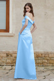 Off the Shoulder Satin Cap Sleeves Formal Evening Prom Dresses Pleated Wedding Party Gowns