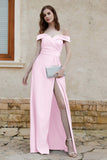 Off the Shoulder Satin Cap Sleeves Formal Evening Prom Dresses Pleated Wedding Party Gowns