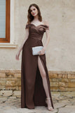 Off the Shoulder Satin Cap Sleeves Formal Evening Prom Dresses Pleated Wedding Party Gowns