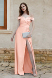 Off the Shoulder Satin Cap Sleeves Formal Evening Prom Dresses Pleated Wedding Party Gowns