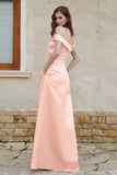 Off the Shoulder Satin Cap Sleeves Formal Evening Prom Dresses Pleated Wedding Party Gowns