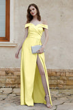 Off the Shoulder Satin Cap Sleeves Formal Evening Prom Dresses Pleated Wedding Party Gowns