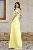 Off the Shoulder Satin Cap Sleeves Formal Evening Prom Dresses Pleated Wedding Party Gowns