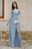 Off the Shoulder Satin Cap Sleeves Formal Evening Prom Dresses Pleated Wedding Party Gowns