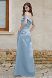 Off the Shoulder Satin Cap Sleeves Formal Evening Prom Dresses Pleated Wedding Party Gowns