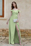 Off the Shoulder Satin Cap Sleeves Formal Evening Prom Dresses Pleated Wedding Party Gowns