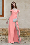Off the Shoulder Satin Cap Sleeves Formal Evening Prom Dresses Pleated Wedding Party Gowns