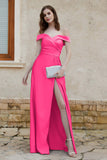 Off the Shoulder Satin Cap Sleeves Formal Evening Prom Dresses Pleated Wedding Party Gowns