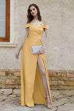 Off the Shoulder Satin Cap Sleeves Formal Evening Prom Dresses Pleated Wedding Party Gowns