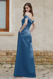 Off the Shoulder Satin Cap Sleeves Formal Evening Prom Dresses Pleated Wedding Party Gowns